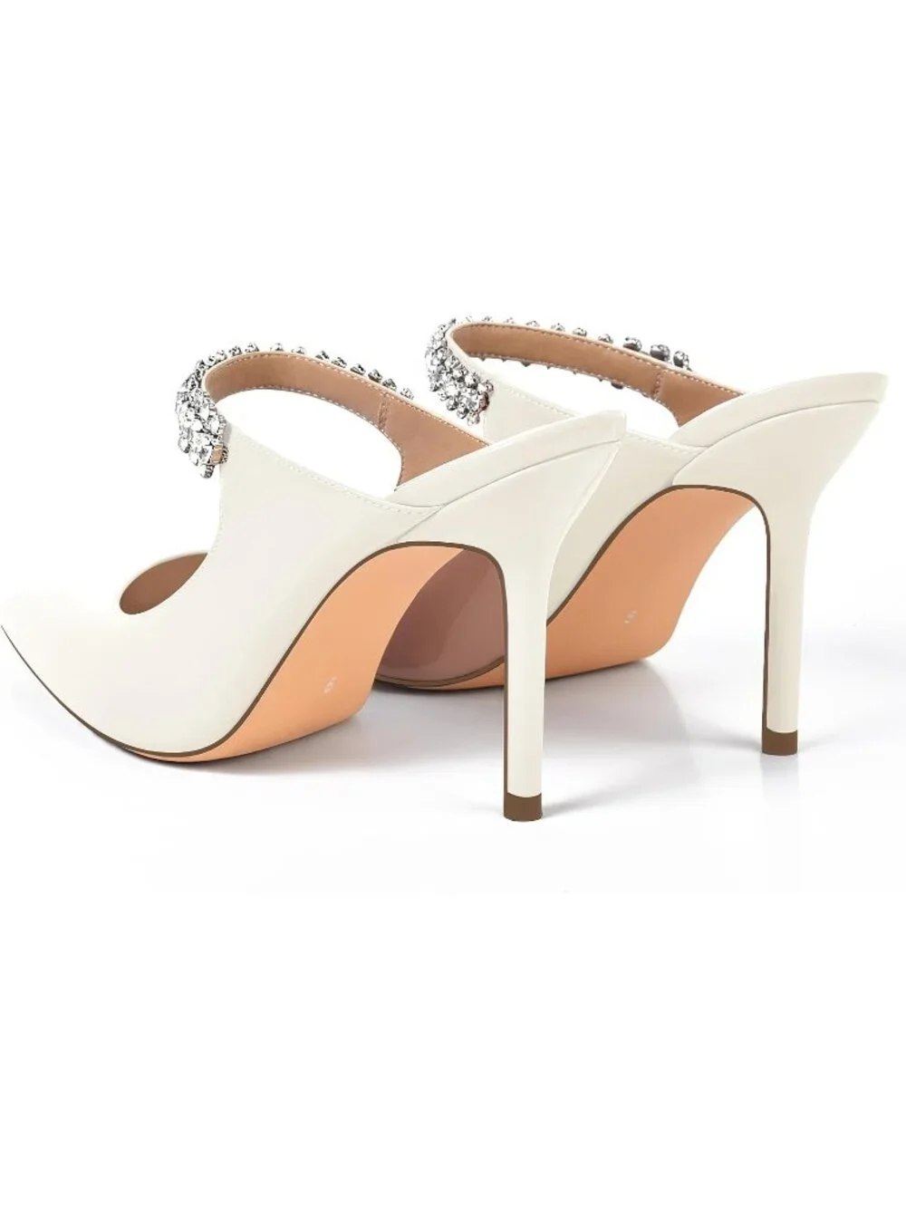 Women's Beige Rhinestone Heels Pointed Toe Slip On 4